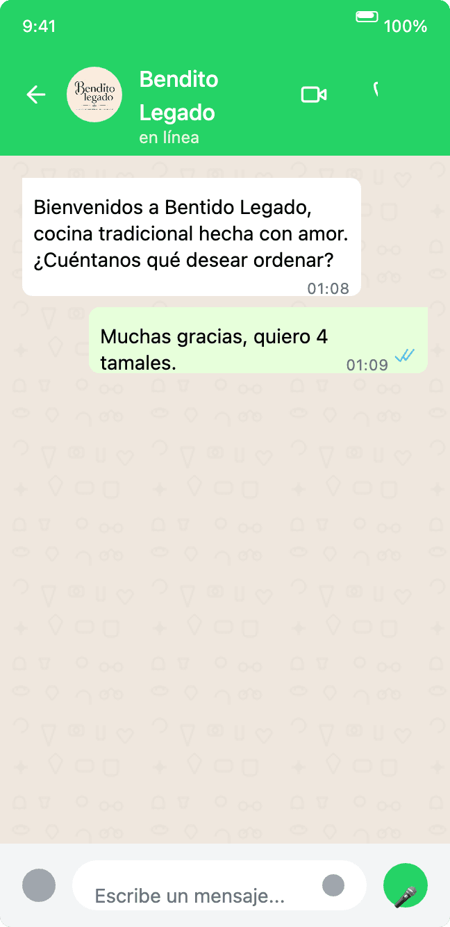Conversación de WhatsApp con Bendito Legado